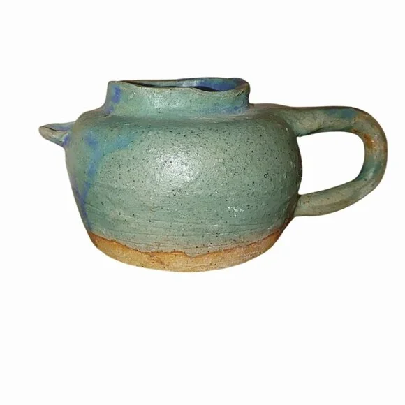 Handcraft Ceramic Teapot Rustic Green Blue Glaze Finish Unique Handmade Pottery